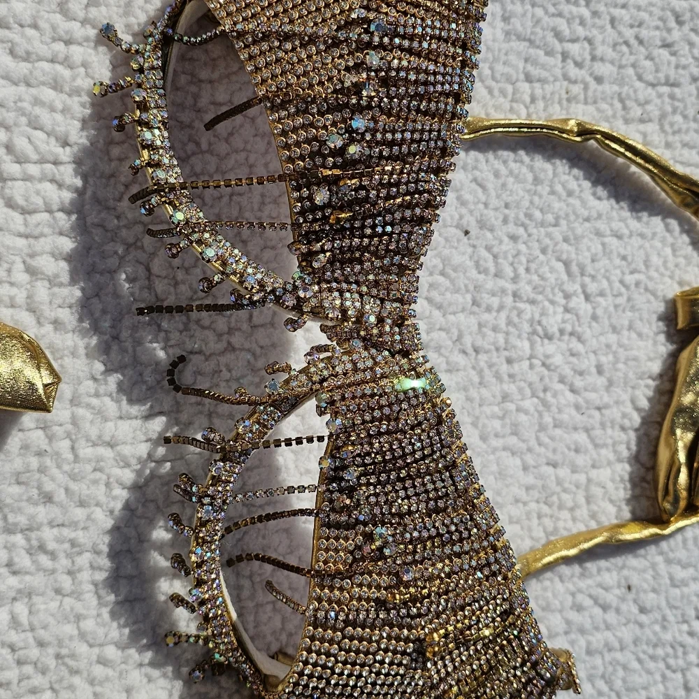 Gold Beaded Halter Rave Top - Picture 3 of 7
